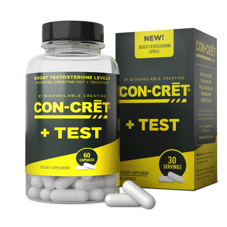 CON-CRET + TEST, Patented Creatine Hcl with Testofen, Boost Testosterone Levels, 60 Capsules