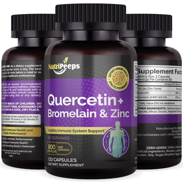 Nutripeeps Quercetin, Bromelain & Zinc, 800Mg, Healthy Immune & Cardiovascular Support, Better Performance, 120 Caps