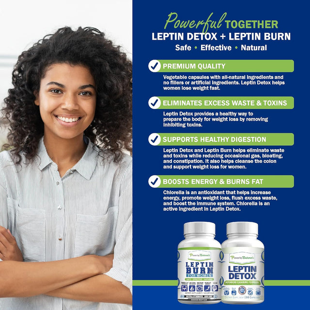 Power by Naturals Leptin Detox & Leptin Burn Supplements | Natural Weight Loss, Appetite Suppressant, Metabolism Booster & Digestive Support | Thermogenic Fat Burner | 60 Count