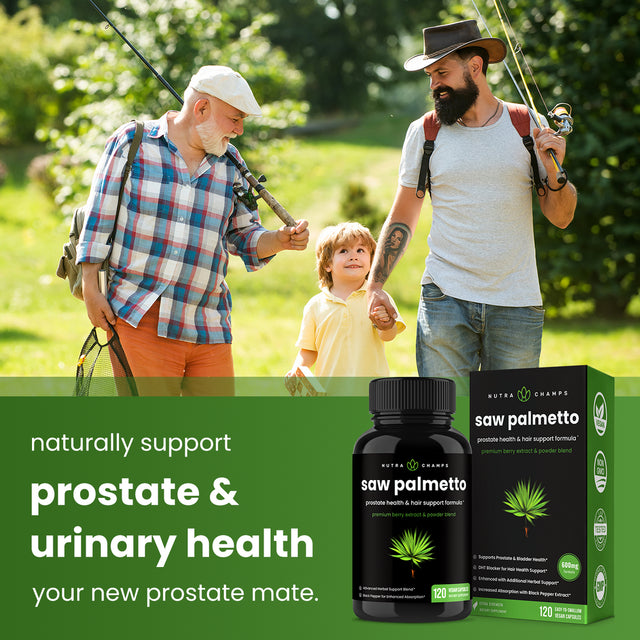 Nutrachamps Saw Palmetto Supplement for Prostate Health [Extra Strength] 600Mg Complex with Extract & Berry Powder - Supports Healthy Urination Frequency, DHT Blocker & Hair Loss Prevention - 120Ct