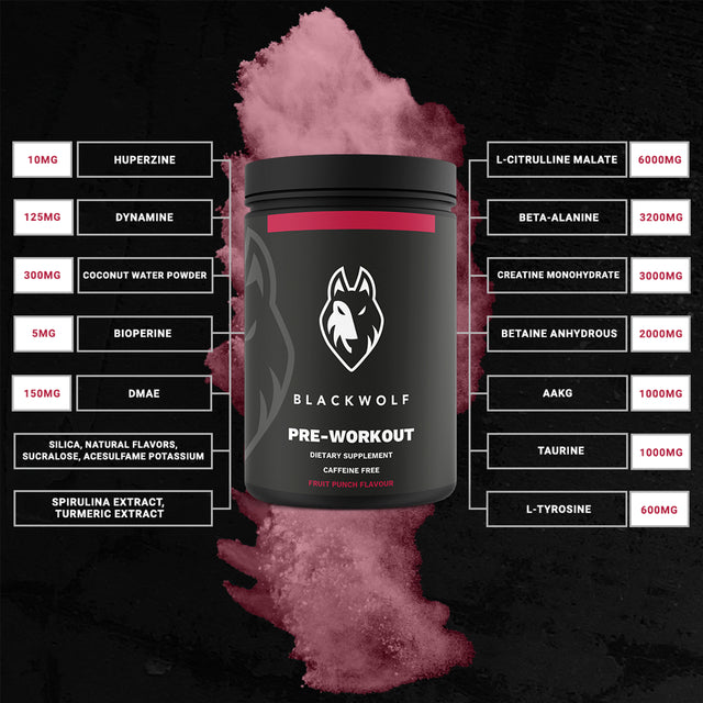 Blackwolf Fruit Punch Caffeine Free Pre Workout Powder, DMAE & Amino Acids, , 22 Servings