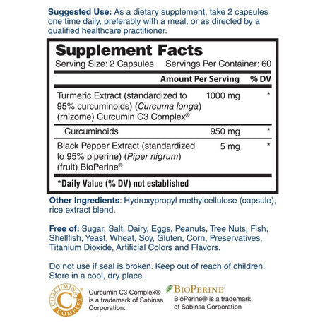 Nature'S Lab Turmeric Curcumin C3 Complex 1000Mg - 120 Capsules (60 Day Supply) - Turmeric Extract 1000Mg & Bioperine 5Mg Standardized to 95%, Promotes Cardiovascular, Immune, Joint, Skin Health*