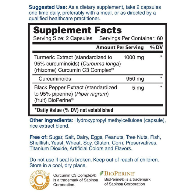 Nature'S Lab Turmeric Curcumin C3 Complex 1000Mg - 120 Capsules (60 Day Supply) - Turmeric Extract 1000Mg & Bioperine 5Mg Standardized to 95%, Promotes Cardiovascular, Immune, Joint, Skin Health*