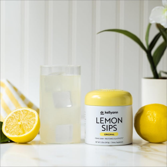 Dr. Kellyann Lemon Sips, Diet Citrus Drink Mix (21 Servings) Rehydrate, Detox, Revitalize, Sugar Free, Fat Free, Non GMO, Reduces Cellulite, Hydrates and Firms Skin (Lemon)