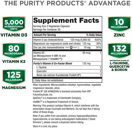 Dr. Cannell'S Advanced D from Purity Products - Vitamin D3 Super Formula - Packed with Vitamin D, Vitamin K2, Zinc, Magnesium Citrate, Boron and Taurine - 60 Vegetarian Capsules