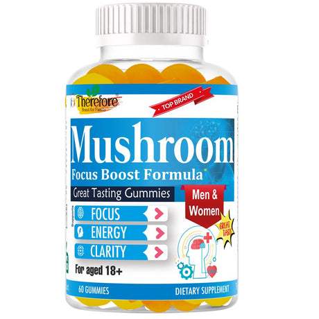 Mushroom Brain Health Gummy Vitamins for Men & Women | Brain Supplements for Memory and Focus, Promotes Mental Clarity, Memory, and Mood, Fruity Flavor, Gluten-Free, Non-Gmo, Vegan- 60 Count