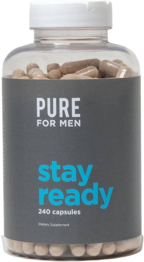 Pure for Men Stay Ready Fiber Supplement, 240 Vegan Capsules | Supports Daily Digestive Cleanliness and Regularity | Psyllium Husk, Aloe Vera, Chia Seeds, Flaxseeds | Proprietary Formula