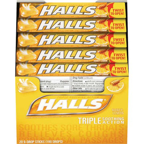 Halls Cough Drops, Honey-Lemon, 20 Ct