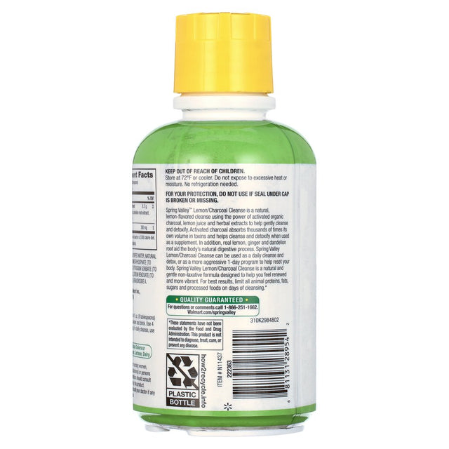 Spring Valley Lemon/Charcoal Cleanse Liquid Supplement, Cleansing, Detox, Non-Laxative Formula, Alkalizing for Digestive Health, 16 Fl. Oz., 4 Servings