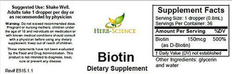 Herb Science - Biotin Vitamin B7 Liquid Drops Extract, Alcohol Free High Potency Biotin B7 Dietary Supplement for Hair Growth, Strong Nails, Healthy Skin and Digestion Support