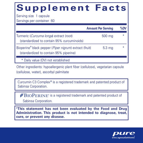 Pure Encapsulations Curcumin 500 with Bioperine | Antioxidant Supplement to Support Joints, Tissue, Liver, Colon, and Cellular Health* | 60 Capsules