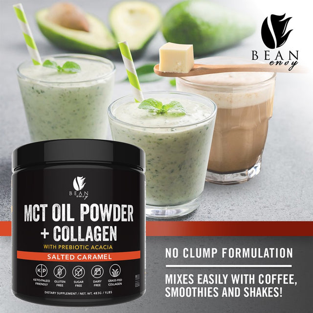 Bean Envy MCT Oil Powder with Collagen and Prebiotic Acacia - Pure Mct'S - Perfect for Keto - Energy Boost - Nutrient Absorption - Appetite Control - Healthy Gut Support