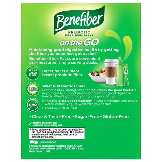 Benefiber on the Go Prebiotic Fiber Powder for Digestive Health, Unflavored Powder Stick Packs - 36 Sticks (Pack of 2)