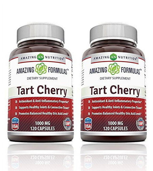 Amazing Formulas Tart Cherry Extract 1000 Mg Capsules - Non-Gmo - Antioxidant Support - Promotes Joint Health & a Proper Uric Acid Level Balance (120 Count (Pack of 2))