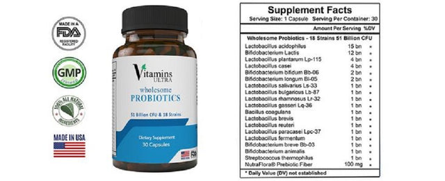 (3 Pack) Vitamins Ultra Wholesome Probiotics 51 Billion CFU and 18 Strains for Women Men