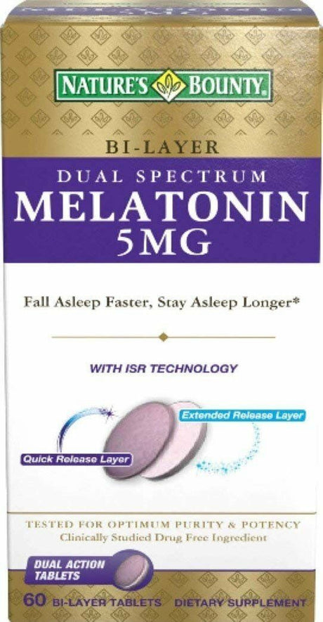 Nature'S Bounty Dual Spectrum Melatonin Sleep Faster & Longer 60 Ct, 5-Pack