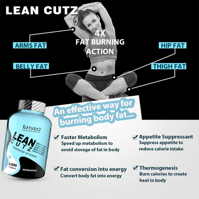 Naturyz LEAN CUTZ Thermogenic Fat Burner with Acetyl L Carnitine, Green Tea Extract, Garcinia Cambogia, Green Coffee Bean Extract, Caffeine & Chromium Weight Loss Product for Men & Women- 60 Tablets