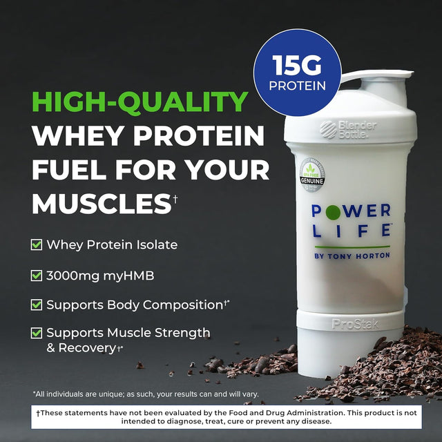 POWERLIFE Tony Horton High Impact Grass Fed Whey Protein with 3000 MG of HMB, No Sugar Added, Non-Gmo, Hormone and Antibiotic Free, 15 Servings (Chocolate - New Formula)