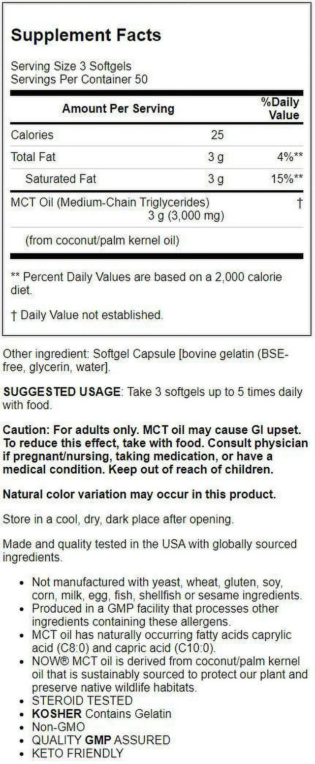 Now Foods Sports MCT Oil Weight Management, Dietary Supplements, 1000 Mg, 150 Count