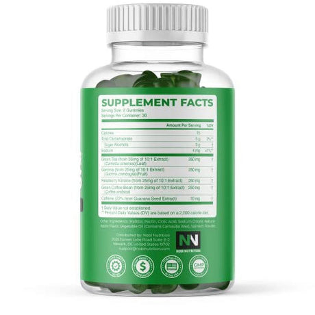 Green Tea Extract Fat Burner Gummies for Weight Loss | Supplement to Burn Stubborn Belly Fat | Appetite Suppressant for Weight Loss for Women & Men (1 Pack) by Nobi Nutrition