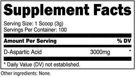 XPI D-Aspartic Acid Powder 300 Grams, 100 Servings - Pure DAA Powder