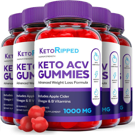 (5 Pack) Keto Ripped Keto ACV Gummies -Apple Cider Vinegar Supplement for Weight Loss - Energy & Focus Boosting Dietary Supplements for Weight Management & Metabolism - Fat Burn - 300 Gummies