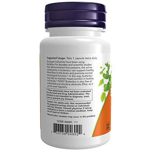 NOW Foods Supplements, Butterbur with Feverfew, Neurological Support, 60 Veg Capsules, Multi (4602)