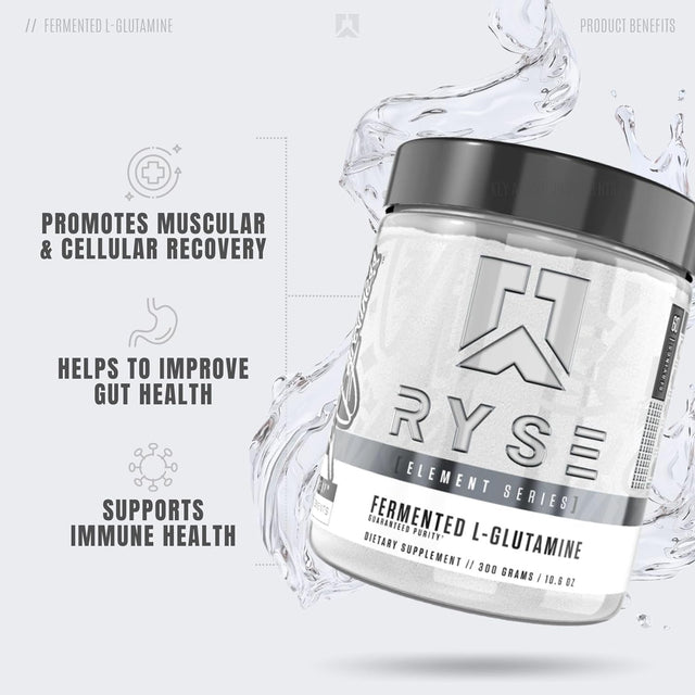 Ryse Element Series Fermented L-Glutamine Amino-Acid | Muscular & Cellular Recovery & Hydration | Gut, Intestinal, & Immune Health | 60 Servings