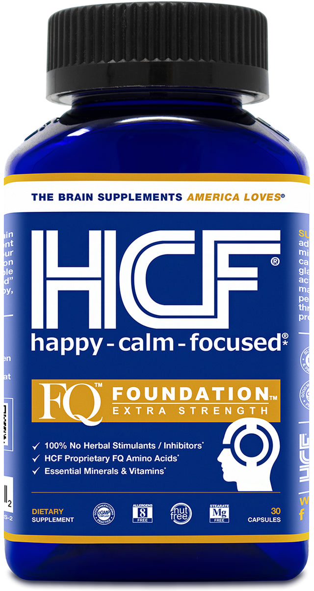 HCF Happy, Calm & Focused - Brain Focus, Attention, Concentration & Mood Supplement (30 Count) - FQ Foundation Amino Acids, Vitamins & Minerals - 100% No Herbal Stimulants - Non-Gmo Project Verified