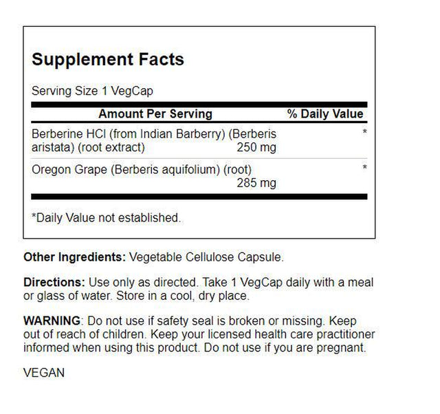 Solaray Berberine Extract with Oregon Grape, Healthy Blood Glucose & Digestion Support, AMPK Activator, 60 Vegcaps