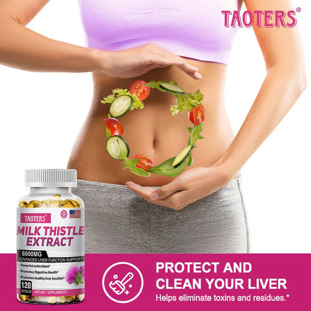 TAOTERS Milk Thistle Extract 6000 Mg Softgels, Advanced Liver Support, with Dandelion and Artichoke...-120Capsules