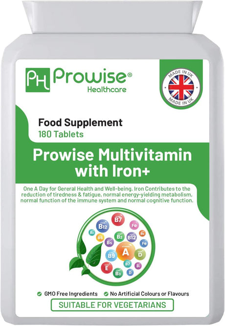 Multivitamin & Iron 180 Tablets ( 6 Months Dose ) Immune Support - One a Day Multi-Vitamin Supplement – UK Manufactured | GMP Standards by Prowise Healthcare - Suitable for Vegetarians