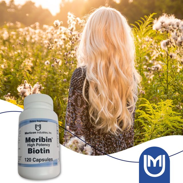 Mericon Industries Meribin High Potency Biotin Supplement | Biotin Hair Growth Vitamins | Biotin Pills for Skin, Nail, Brain, Metabolism, & Energy Support | 120 Capsules