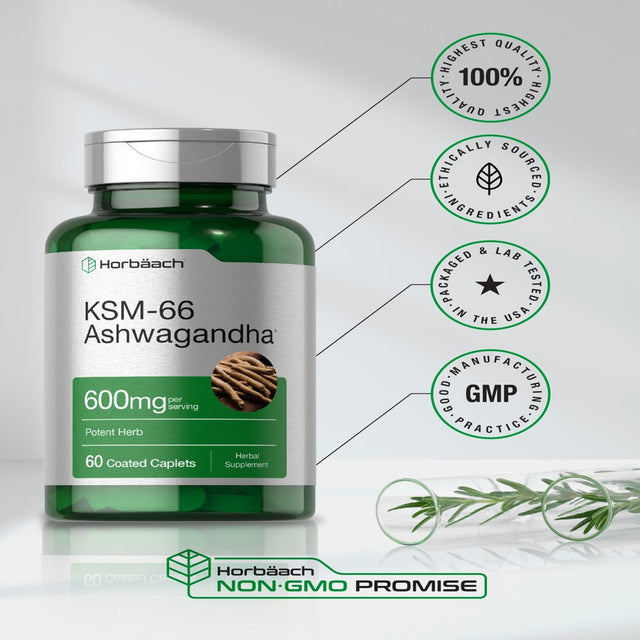 KSM-66 Ashwagandha 600Mg | 60 Caplets | Vegan Supplement | by Horbaach