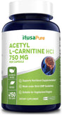 Nusapure Acetyl L-Carnitine 750Mg per Caps 150 Veggie Capsules (Non-Gmo, Gluten Free) High Potency Acetyl L Carnitine HCL (ALCAR)