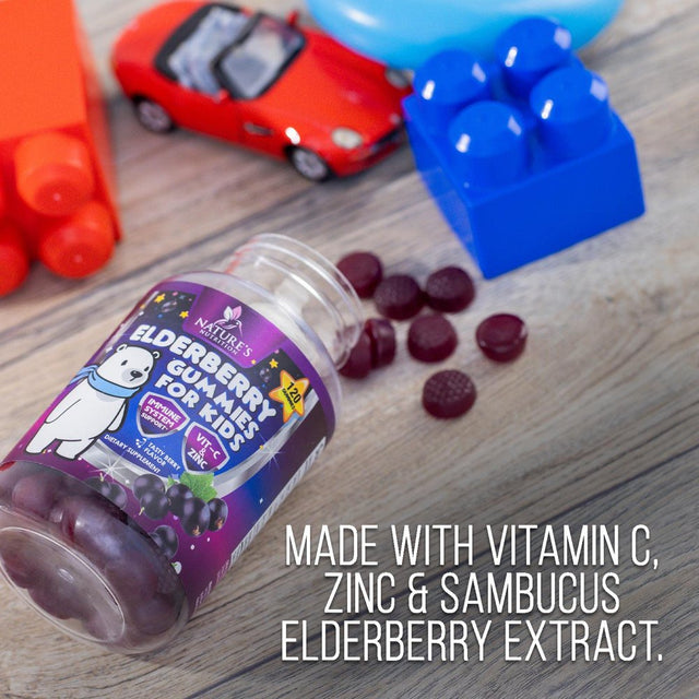 Elderberry Gummies for Kids with Vitamin C, Zinc & Sambucus Black Elderberry Extract - Daily Childrens Immune Support Vitamins Gummy Supplement, Non-Gmo, Vegan, Natural Berry Flavor - 120 Gummies