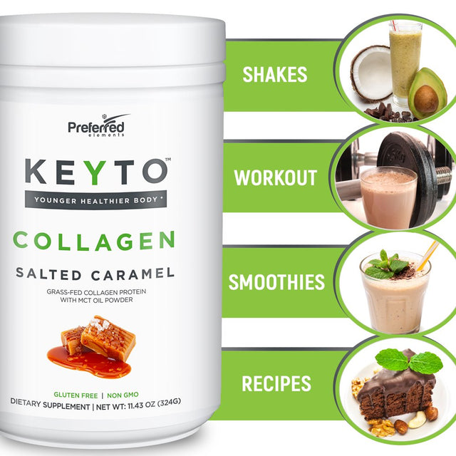 Keto Collagen Protein Powder with MCT Oil Powder - Pure Grass Fed Pasture Raised Hydrolyzed Collagen Peptides Perfect for Low Carb Diet and with Keto Snacks KEYTO Salted Caramel Flavor