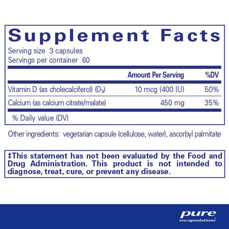 Pure Encapsulations Calcium with Vitamin D3 | Dietary Supplement to Support Bone, Colon, and Cardiovascular Health* | 180 Capsules