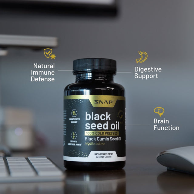 Black Seed Oil Capsules 100% Cold Pressed - Immune Support, Detox Aid, Inflammation Relief (90 Capsules)