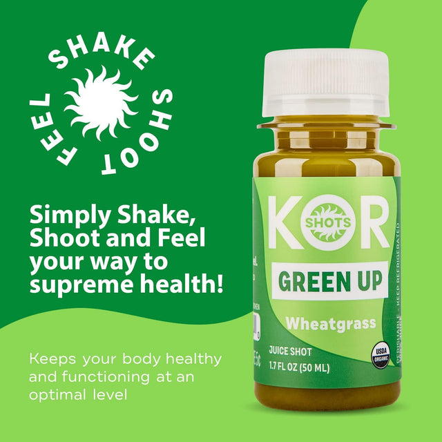 Kor Shot Wheatgrass Ginger Spirulina Shot - 24 Pack X 1.7 Fl Oz - Green up Shot - Daily Greens Superfoods Shot - USDA Certified Organic