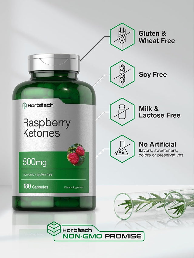 Raspberry Ketones | 500Mg | 180 Capsules | Non-Gmo & Gluten Free Pills | by Horbaach