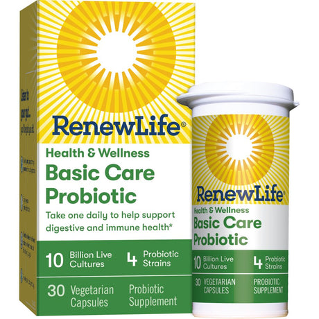 Renew Life Adult Probiotic - Basic Care Probiotic Supplement Health & Wellness - Shelf Stable, Gluten, Dairy & Soy Free - 10 Billion CFU - 30 Vegetarian Capsules