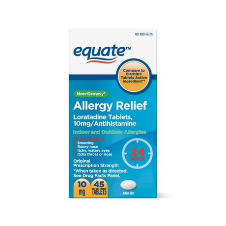 Equate Allergy Relief Loratadine Tablets 10 Mg, Antihistamine, 45 Count