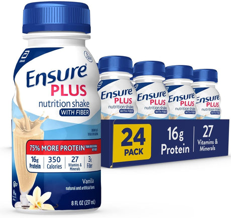 Ensure plus Liquid Nutrition Shake with Fiber, 16 Grams of Protein, , Vanilla, 8 Fl Oz Bottle (Pack of 24)