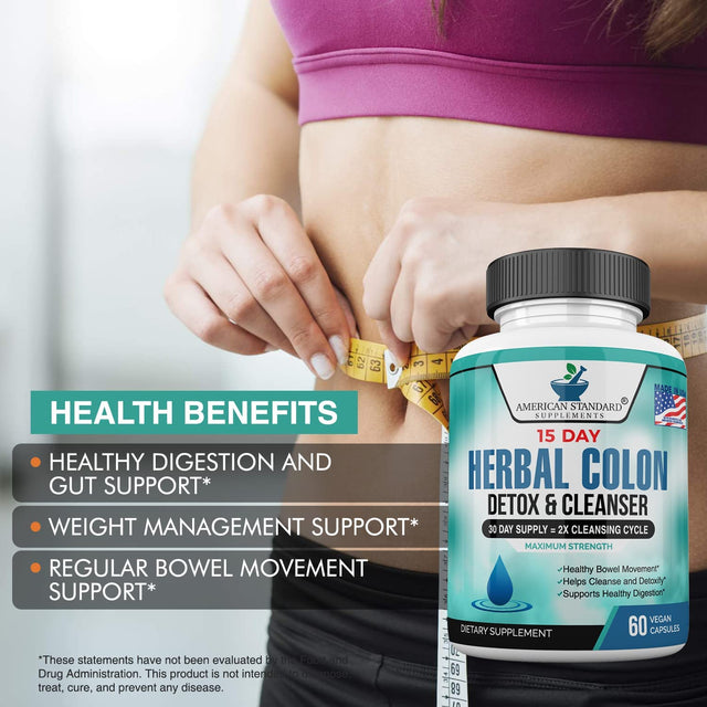 Colon Cleanse, Colon Detox, Colon Cleanse Pills, Colon Cleanser, Herbal Laxative, Detox Cleanser, Detox Supplements for Bloating, Constipation Relief, Digestive Health, Bowel Movement. 60 Vegan Caps