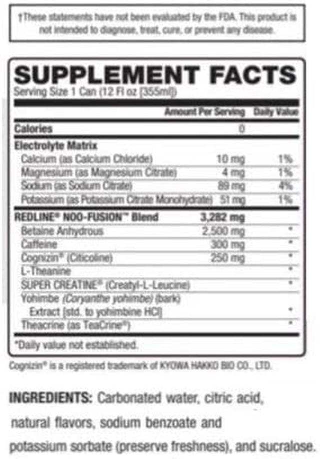 VPX Redline Noo-Fusion - Carbonated Preworkout & Cognitive Enhancing - Sports Nutrition Energy Drink with Caffeine, Noo-Fuel, Super Creatine, Amino Acids - 12 X 12 Fl Oz Cans (Triple Berry)