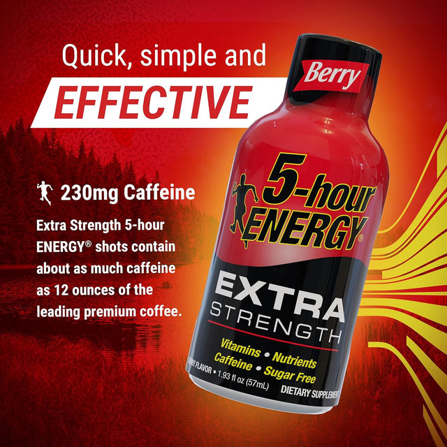 5-Hour ENERGY Shots Extra Strength | Berry Flavor | 1.93 Oz. 30 Count | Sugar Free 4 Calories | Amino Acids and Essential B Vitamins | Dietary Supplement | Feel Alert and Energized