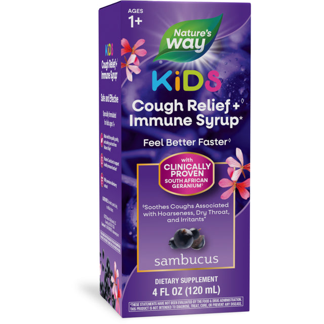 Nature'S Way Sambucus Kids Cough Relief + Immune Syrup, with Elderberry Extract & Vitamin C, 4 Fl Oz