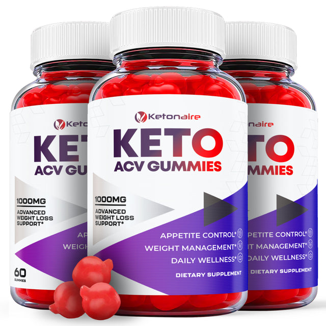 (3 Pack) Ketonaire Keto ACV Gummies - Supplement for Weight Loss - Energy & Focus Boosting Dietary Supplements for Weight Management & Metabolism - Fat Burn - 180 Gummies