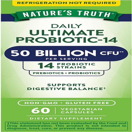 Probiotic 50 Billion CFU | 200Mg Prebiotics | 60 Capsules | Vegetarian, Non GMO & Gluten Free Supplement for Men and Women | Supports Digestive Balance | by Nature'S Truth